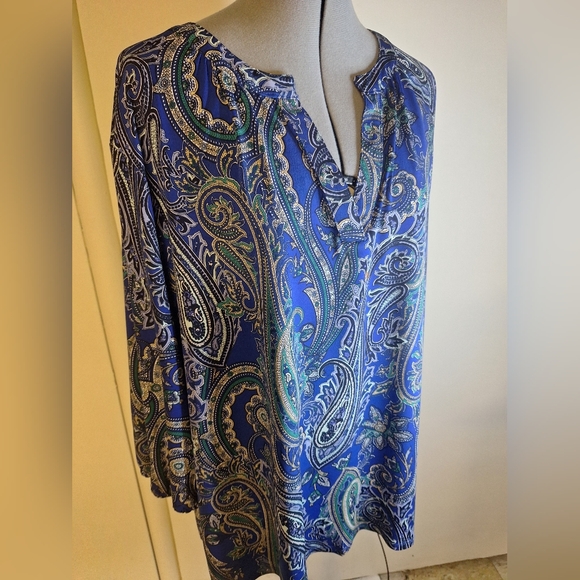 Roz & Ali Blue and Green Paisley Top Size 3X - Picture 2 of 7
